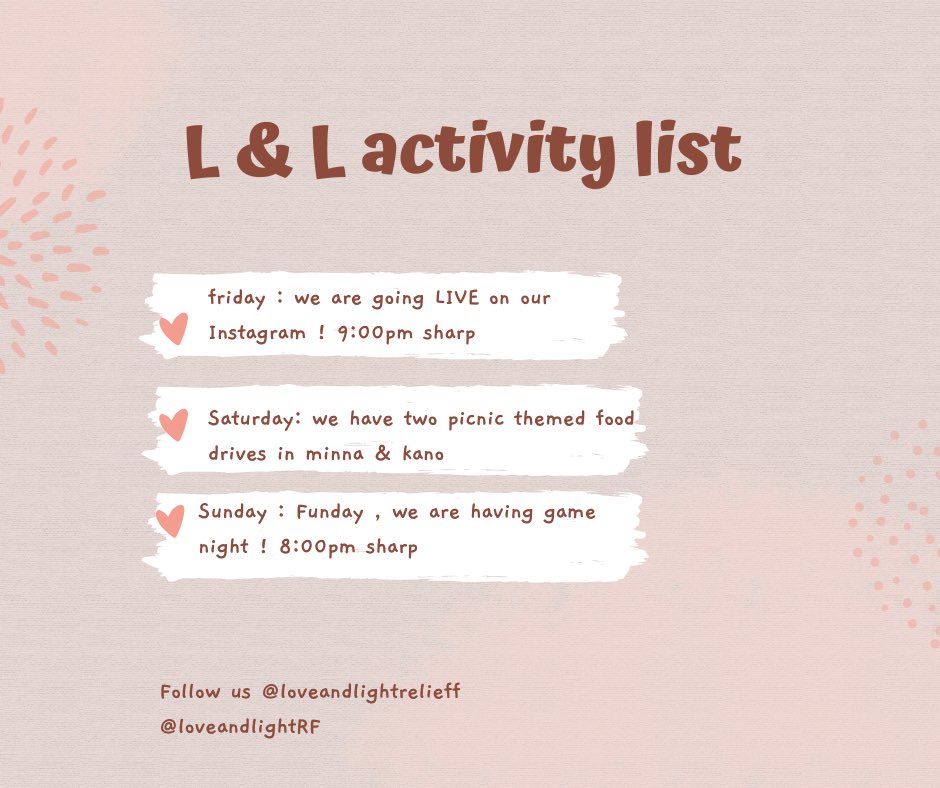 TODAY WE ARE GOING LIVE ON OUR INSTAGRAM. TOMORROW OUR PICNIC THEMED FOOD DRIVE HOLDS IN KANO &amp; MINNA. ITS NOT TOO LATE TO SIGN UP. PLEASE RT &amp; share 🤍