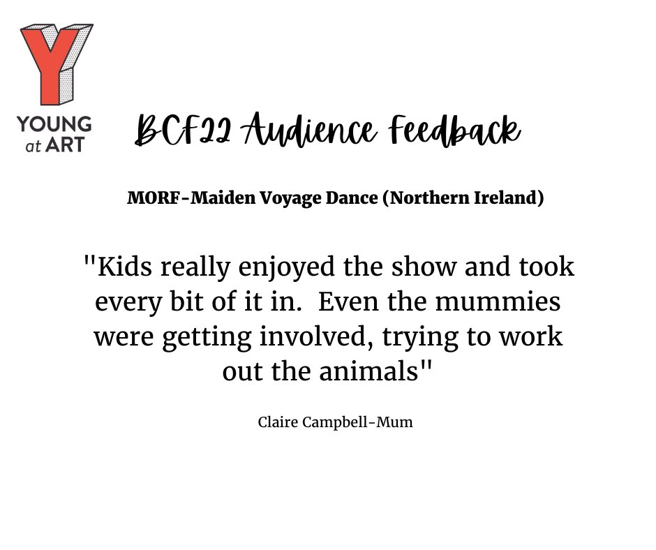 Young_at_Art's tweet photo. MORF, the latest creation from @MaidenVoyageNI is now available to watch on QFT player until the end of Belfast Children's Festival. (13 March) Here's some of the feedback from last weekend's performances of this beautiful piece @TheMACBelfast #BCF22
https://t.co/ewic5WyUDR... https://t.co/GWB2qt2zZV