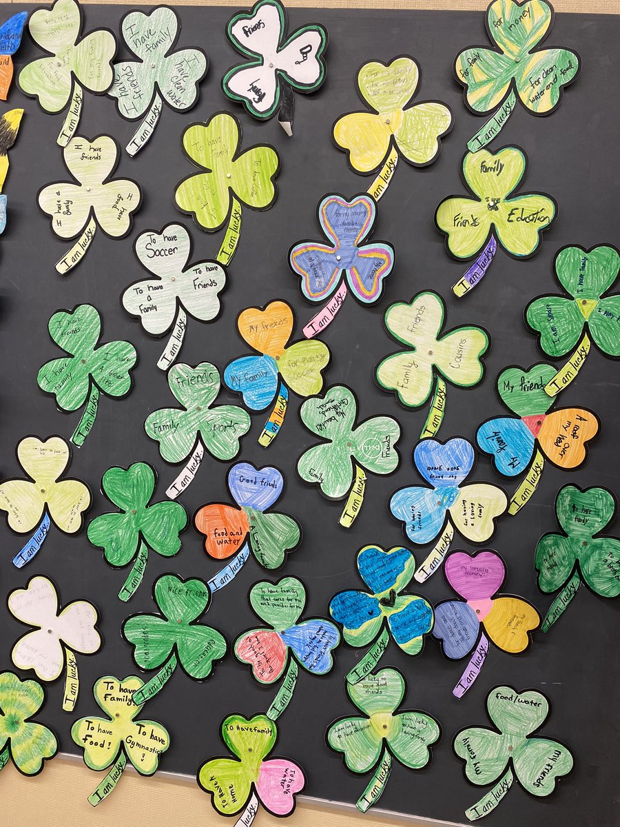 fashionista32's tweet photo. In honor of St. Patrick’s Day ☘️ and SEL day, Spartan Leaders designed shamrocks stating why they are lucky 🍀 #thinkwinwin #SELday @camatotois @Mr_S_Tweets @jimstefank @SELCoachConti https://t.co/igaAknilS0