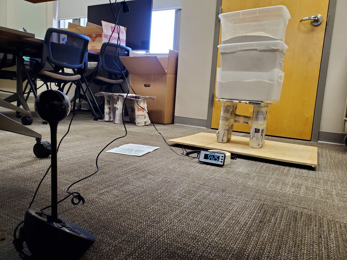 Butterfly_Byram's tweet photo. Paper Table round 2 testing is underway! We are running out of weight to add. #engineerdesign #STEM #CRAEA https://t.co/sr1al2ji1p