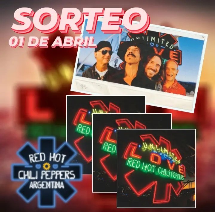 ChiliPeppersArg's tweet photo. 🚨🚨SORTEO🚨🚨

Para celebrar el lanzamiento del nuevo álbum de Red Hot Chili Peppers, vamos a sortear 3 copias de Unlimited Love para nuestros seguidores ❤
•••
⚠️ Para participar

• Seguinos !
• Darle like a esta imagen ❤
• Mencioná a dos amigos 👥
• Rt a la imagen ! 🔄 https://t.co/kadx41Oq40