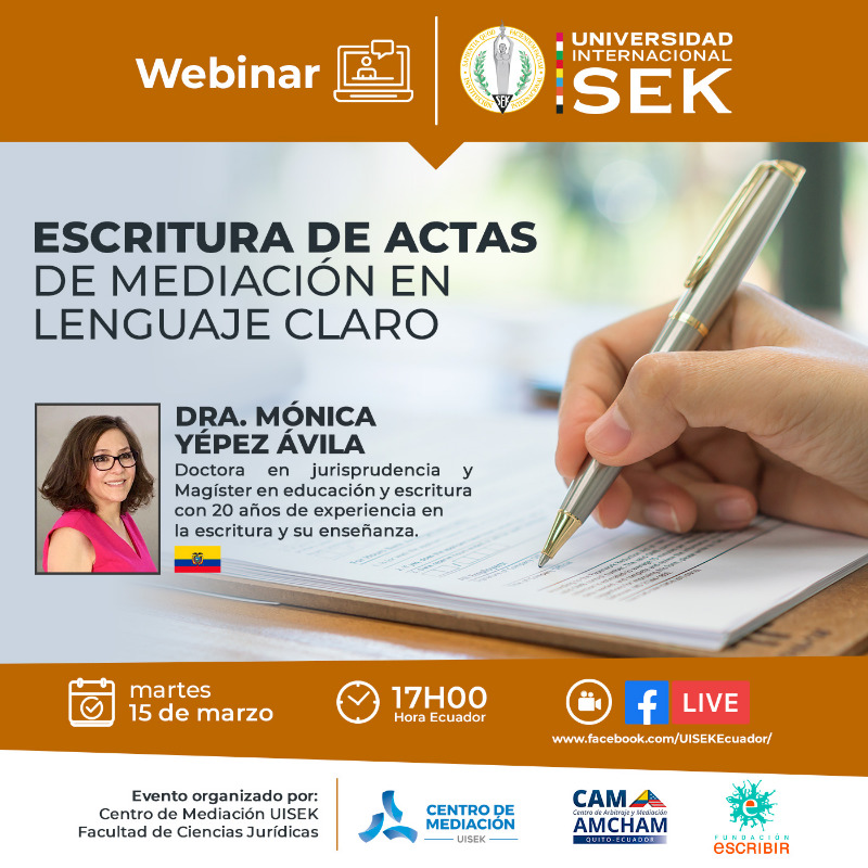 UISEK's tweet photo. El Centro de Mediación de la UISEK te invita a participar de este webinar para aprender sobre la importancia de usar un lenguaje claro dentro de los procesos de mediación.
🗓 Martes 15 de marzo
🕒 17h00 (Hora Ecuador)
#UISEK #SerMejores #CAMUISEK
#actasdemediacion #mediacion