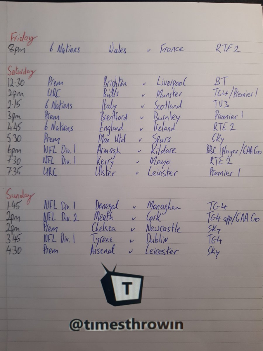 Diesel prices gone daft 
Petrol prices gone daft 
Eamonn Ryan telling us to slow down to save fuel-  he’s gone fecking daft

Your making money sitting on the couch this weekend here’s what’s on the box and by god there’s plenty 

RT’s appreciated
