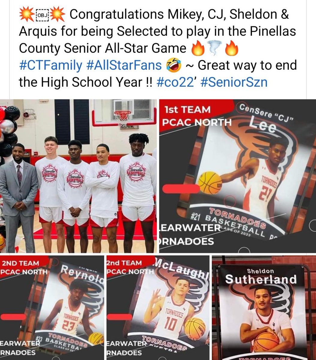 CHS_Basketball2's tweet photo. Congratulations to our 4 Seniors CJ Lee, Arquis Reynolds, Michael McLaughlin, and Sheldon Sutherland on being selected to Play in the Pinellas County North Vs South Senior ALL-STAR GAME! https://t.co/MicEnCiffZ