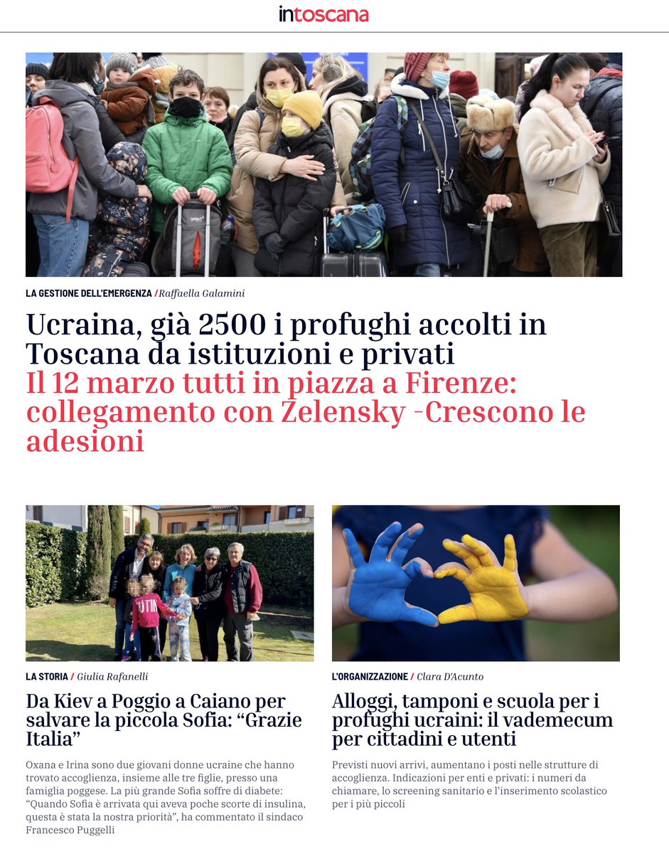 intoscana's tweet photo. Accoglienza in #Toscana dei profughi #Ucraina e manifestazione di #Firenze tutti gli aggiornamenti su @intoscana https://t.co/es0wSVbahI https://t.co/fUUeKE7oP8
