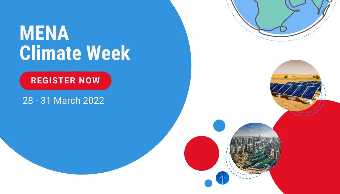 UNFCCC's tweet photo. The detailed schedule of #MenaClimateWeek is now online: https://t.co/PsjjsjNqvE

The meeting is a key opportunity for governments, the private sector, cities, civil society and youth from the region to scale up #ClimateAction, building on #COP26 outcomes and ahead of #COP27. https://t.co/U2BtENP6WV
