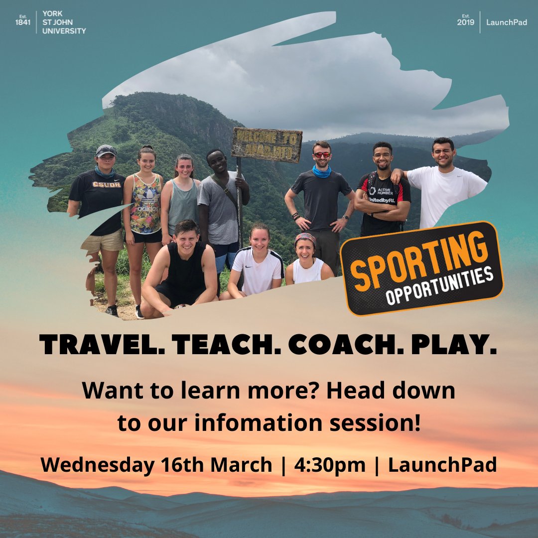 Join us in LaunchPad this Wednesday to meet Sporting Opportunities and learn about the fantastic opportunities they have for you this summer!

Combine your love of sport with your passion for travel - you don't even need to be a Sports student!

Register: buff.ly/3I3WHAM