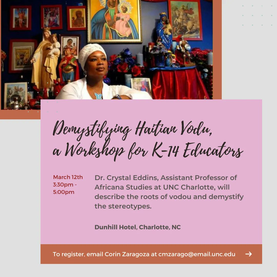 uncnavigators's tweet photo. Demystifying Haitian Vodu: Educators of all grades are invited to attend this interactive workshop, which is part of the Southeastern Council of Latin American Studies 69th Annual Meeting!

#haitianvodu #educators #teaching https://t.co/4Stz6eP347