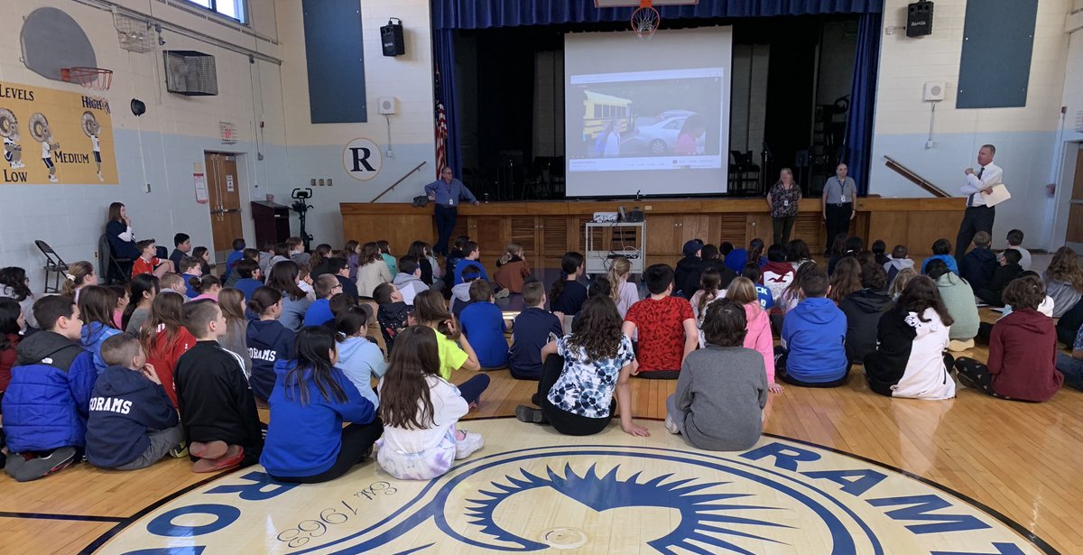 Ramtown School welcomes BOE members, Mr. Bonjavanni, Mrs. Malley, and Mr. Miller for our Student  BOE Day Assembly #HTPSCommunityEngagement #HTPSTalentTeams 🏆