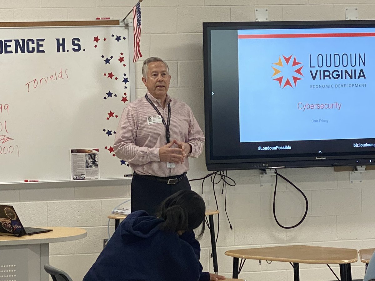 A big TY to Chris Friberg for sharing some of his expansive knowledge of the booming cybersecurity landscape here in Loudoun with Mr. Van Der Linden’s, Mrs. Heavener’s, &amp; Mr. Jones’ students this week! <a href="/LoudounCyber/">Chris Friberg</a> <a href="/GaryVanDerLind4/">Gary Van Der Linden</a> <a href="/mrsvonheavener/">Aimee (von Haase) Heavener</a>   @IndyTechEd @LCPScte
