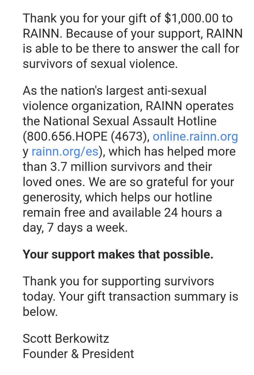 In light of many recent events, I'm donating 1k to help sexual assault survivors. I appreciate u guys for giving me the platform to be able to do this. Thank you :)