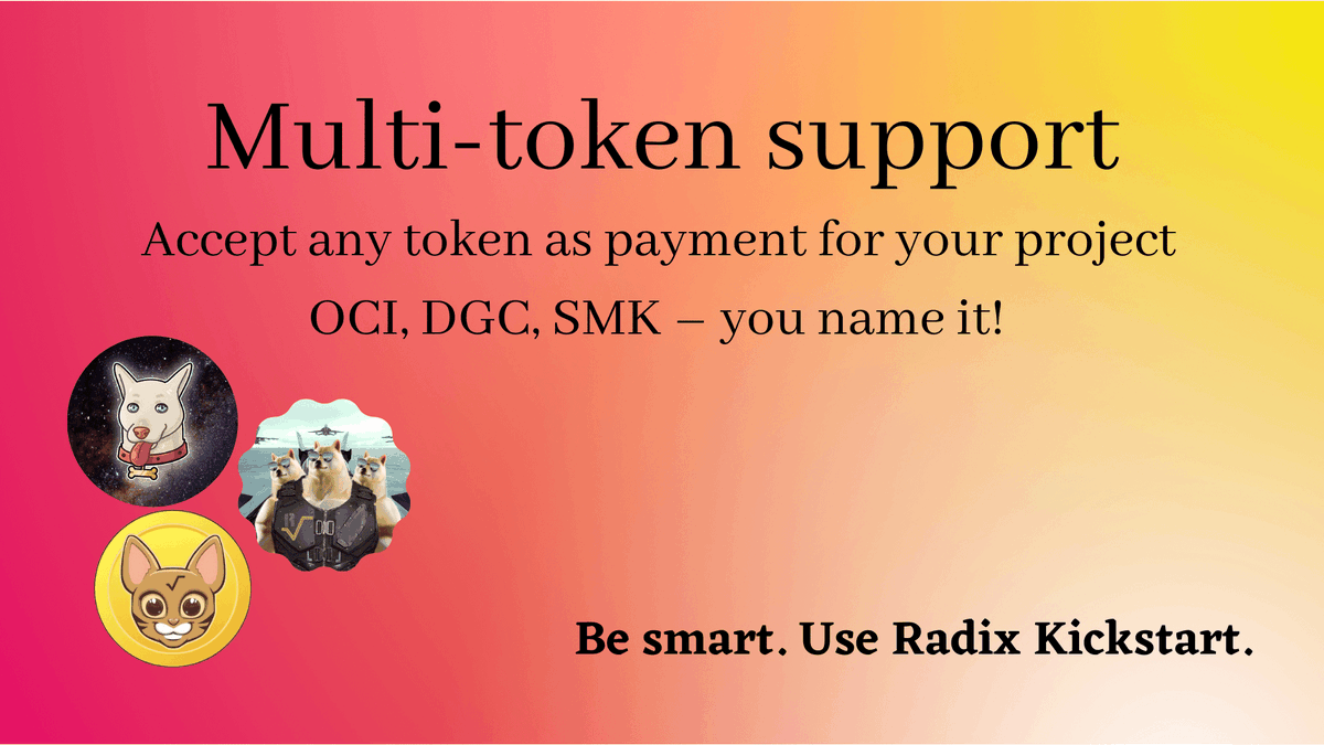 Do you want to accept any other token apart from XRD as payment for your project? If you use Radix Kickstart to automate your orders that's possible at no extra charge :) 

#Radix <a href="/radixdlt/">Radix - Radically Different DeFi</a> #RadixService