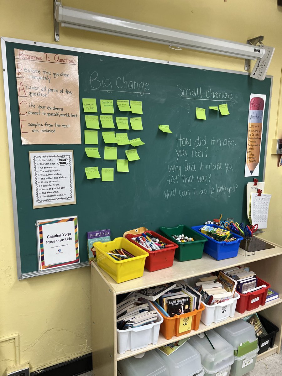 LaurynGiordano's tweet photo. Today @MissRetkwa and I taught a lesson in honor of SEL (social emotional learning) day on dealing with change. Students got to write a change they’ve experienced/experiencing in their life on a sticky note and put it on the board! They got to discuss their feelings as a class! https://t.co/wZc8YvphBV