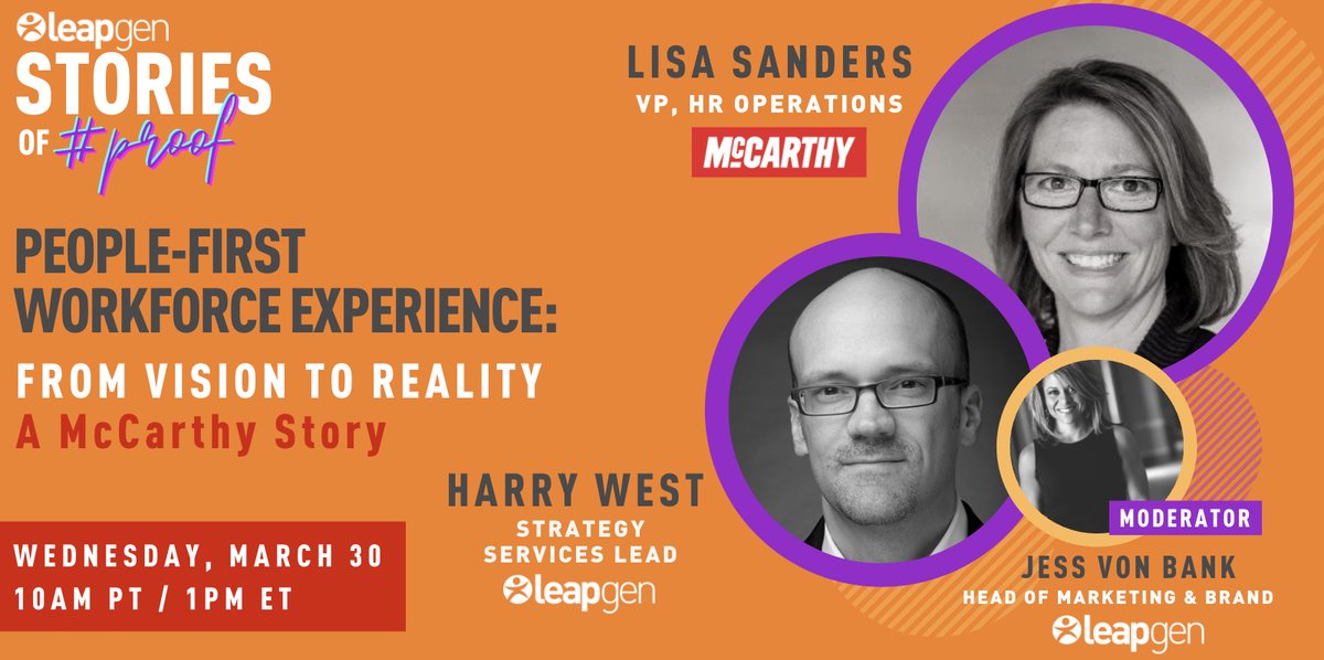 KyleHolliday's tweet photo. Happy Friday &amp; here is a two’fer for ya. On 3/30, @McCarthyBuild will share how they shifted to new #HRTech &amp; their priority was how it would impact their people. Join to hear how @Leapgen helped them deliver a #PeopleFirst #workforceexperience: https://t.co/WXLawPYPiR https://t.co/jcI0AqwpJm