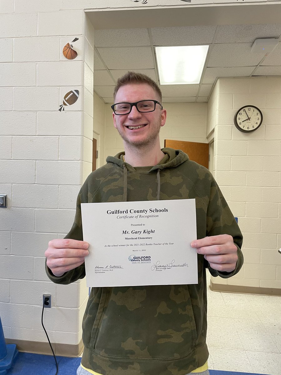 Look at our Rookie Teacher of the Year! Congratulations Mr. Kight!!  ⁦<a href="/GCShealthandpe/">GCS Health and PE</a>⁩ ⁦<a href="/GaryKight/">Gary Kight</a>⁩ ⁦<a href="/GCSchoolsNC/">Guilford Co. Schools</a>⁩ ⁦<a href="/judyfowler/">Judy A. Fowler, Ph.D.</a>⁩