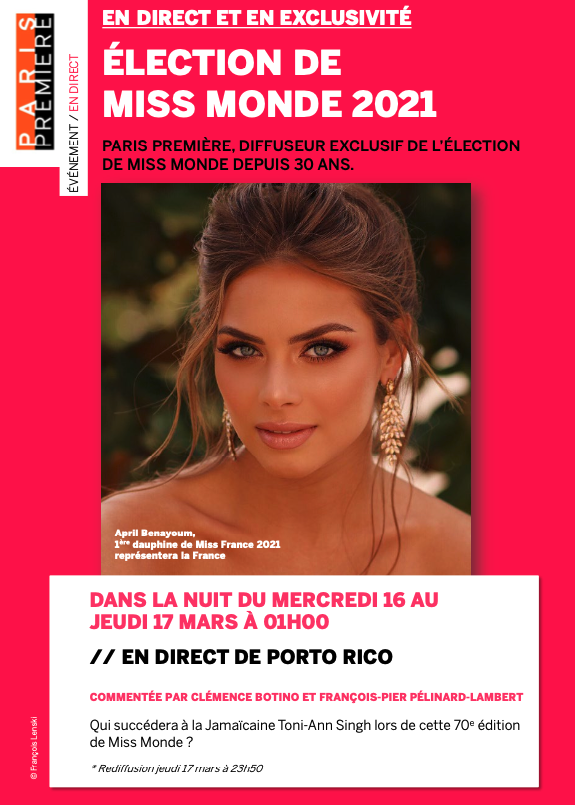 MissFrance's tweet photo. #MISSMONDE : direction Porto Rico pour @AprilBenayoum, arrivée dans le TOP 40, pour la finale de @missworld à suivre en direct sur Paris Première dans la nuit du mercredi 16 au jeudi 17 mars prochain !

GO FRANCE 🇫🇷 https://t.co/WnqNOmZ5FD