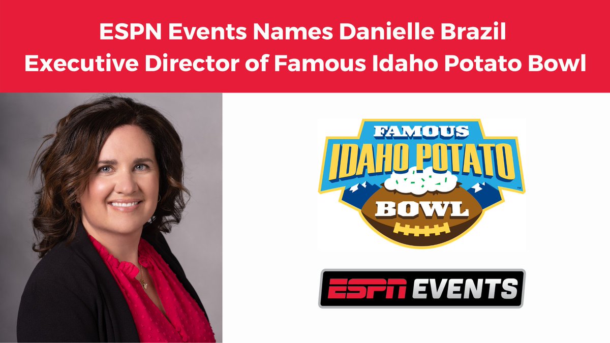 ESPNPR's tweet photo. 🏈 @ESPNEvents has named @daniellebrazil the new Executive Director of the @IDPotatoBowl

Brazil spent the last 5 years as Associate Athletic Director at the @collegeofidaho

More: https://t.co/T5zWmvUgH8 https://t.co/a4u6zbQRcx