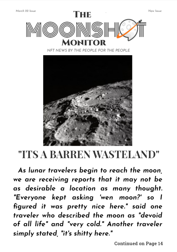 M00nsh0tNews's tweet photo. INTERGALACTIC NEWS: Before you ask "wen moon" again, be sure to check out our latest Moonshot Exclusive! Remember, here at Moonshot we all moon togeth...oh crap. #moonshotmonitor https://t.co/ESR8koQVOs