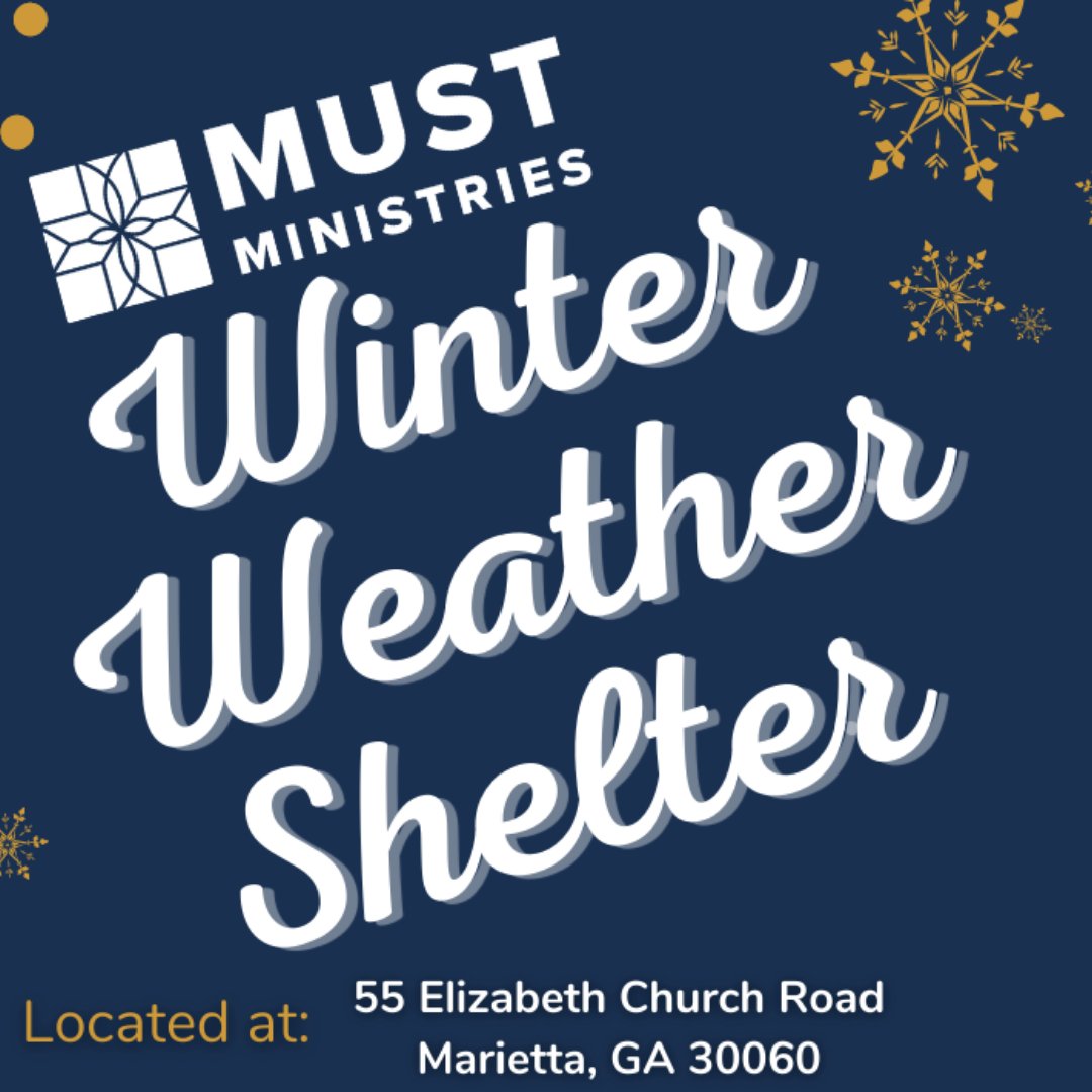 CobbCollaborate's tweet image. MUST Ministries will be opening their campus over the next 3 nights (Mar 11/12/13) for winter weather in anticipation of the frigid temperatures. MUST asks that winter weather clients are present by 8pm to ensure a bed.

#MUSTMinistries #WinterWeatherShelter #CobbCollaborative