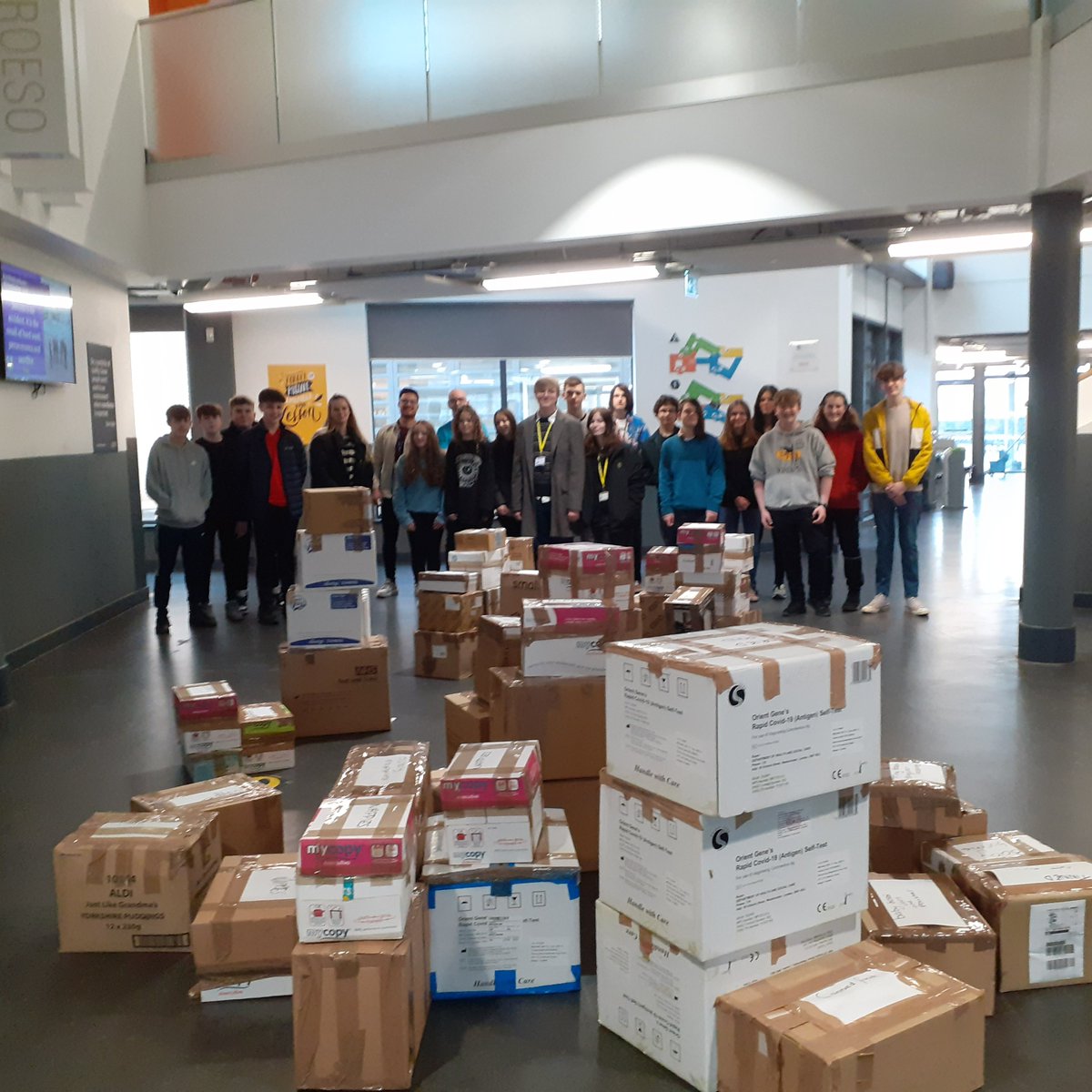 We had an inset today, but 23 students volunteered to come in today to support the packing and organisation of aid for Ukraine. All the aid was supplied by the Caldicot School family.