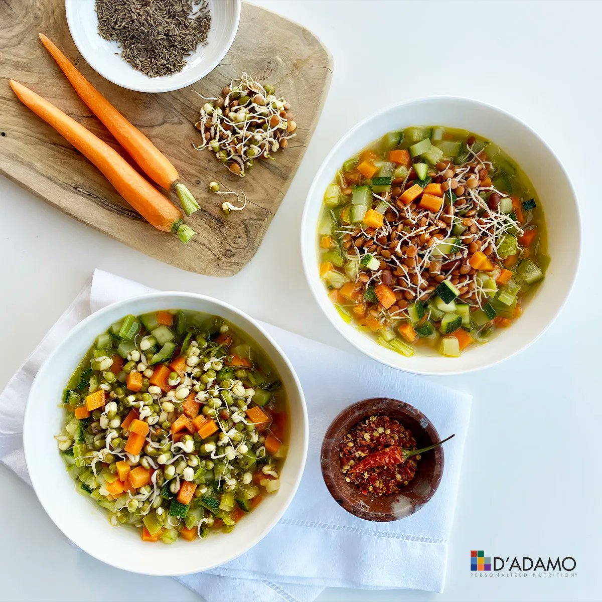 DADAMONUTRITION's tweet photo. 😋 Warm up with this hearty recipe! This Sprouted Lentil Stew (with easy bean substitutions for Type O secretor and both Type Bs) is simple to put together and full of flavor. 🍽️ https://t.co/tI4mihYlTi
#recipes #bloodtypedietrecipes #bloodtype #bloodtypediet #eatright4yourtype https://t.co/VUjxMIqMpW