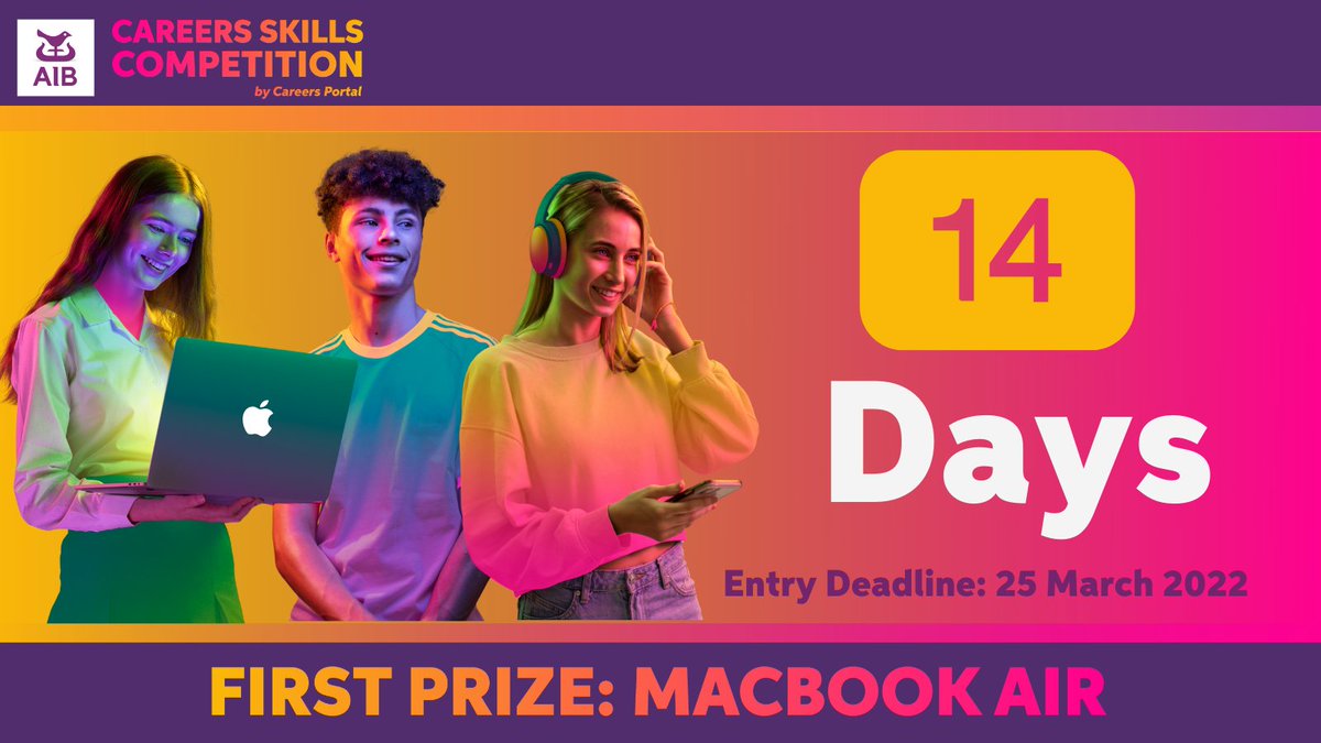 HAVE YOU GOT THE SKILLS?

Time is ticking! Just 14 Days left for students to enter the National Career Skills Competition!

Apply Today 🔗 bit.ly/36amR7Z

#AIBFutureSparks 
<a href="/AIBIreland/">AIB</a> 
 #CareerSkills