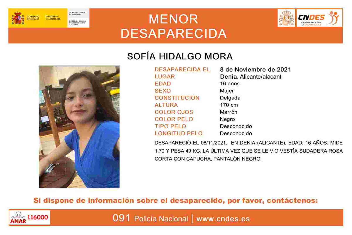 🚩IMPORTANTE⚠️

Sofía tiene 16 años y ha desaparecido en #Denia #Alicante

Si la has visto o tienes cualquier información, llámanos📞➡091

Tu RT no cuesta nada y puede ayudar a encontrarla🙏