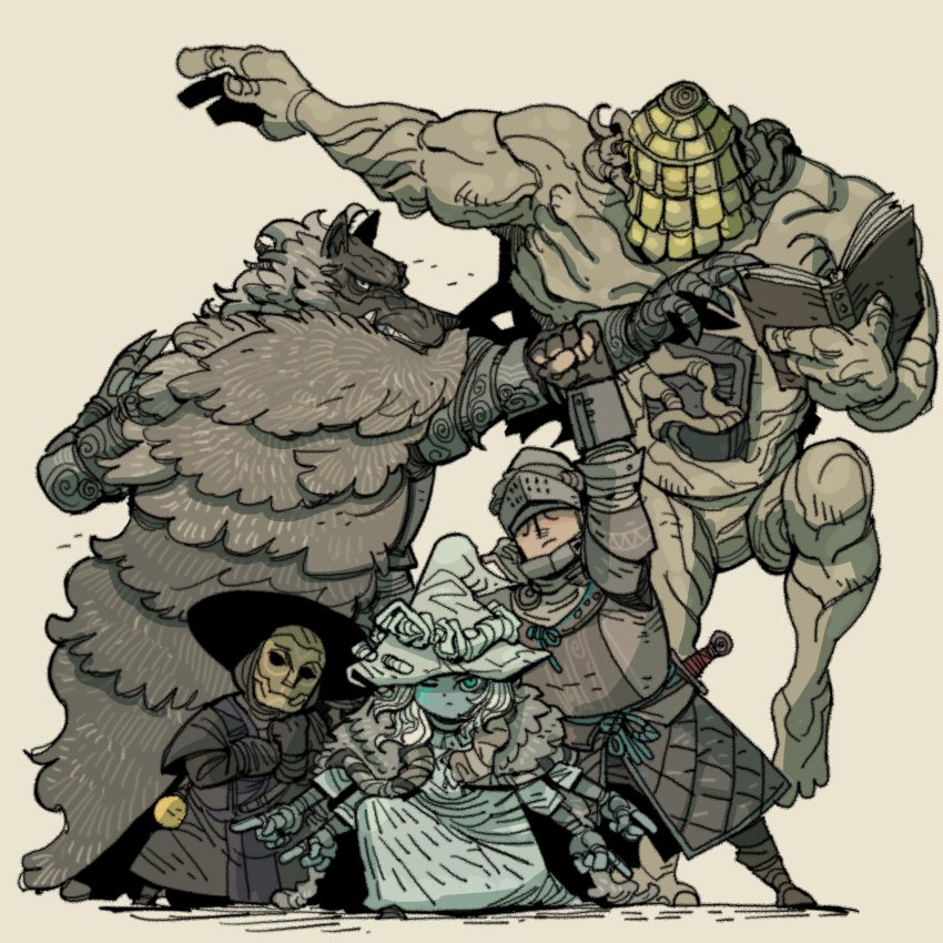 Snickers as she looks at them doing this weird group pose