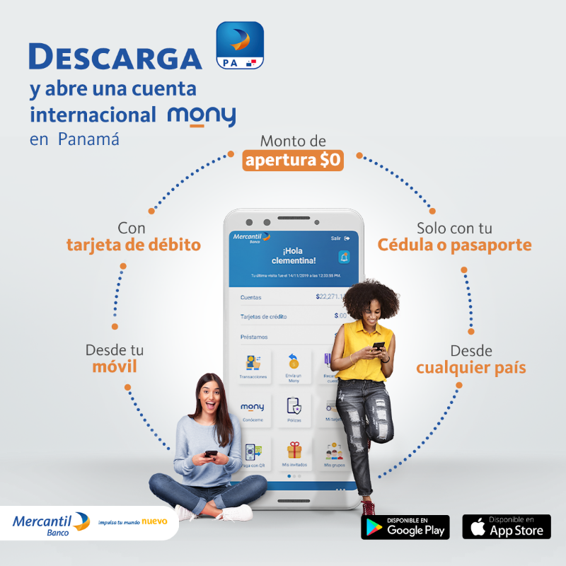 Mercantilbanpa's tweet photo. Abrir una cuenta internacional 🌎 con monto de apertura 0$ y desde tu casa es posible. Descarga la app Mercantil Panamá Móvil📱 solo con tu cédula de identidad ¡ábrela ya!

#MercantilBancoPanamá #MercantilImpulsaTuMundoNuevo #CuentaMony #CuentaInternacional