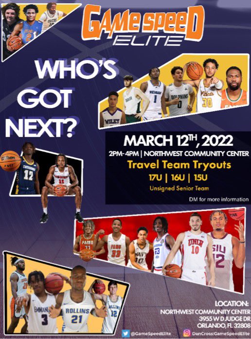 FloridaGetDown's tweet photo. TOMORROWโผ๏ธโผ๏ธ
March 12, 2022
Game Speed Elite Tryouts 2pm-4pm
Northwest Community Center
3955 W D Judge Dr
Orlando, FL 32808
17u, 16u, 15u , Unsigned Sr
#aaubasketball #gamespeed #orlandobasketball #prephoopsfl #prephoopsflorida #floridahoops #ontheradarhoops #maxpreps https://t.co/A45GOBj4dR