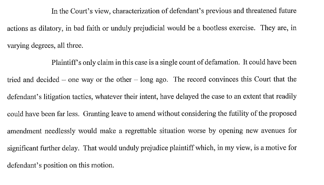 KlasfeldReports's tweet photo. News—

A federal judge DENIES Trump's motion to amend his answer to @EJeanCarrol's lawsuit in order to countersue her, slamming "delay" tactics in a scathing opinion.

Background, @LawCrimeNews https://t.co/bMVcDq1cpP https://t.co/DWHpEtt6Ll