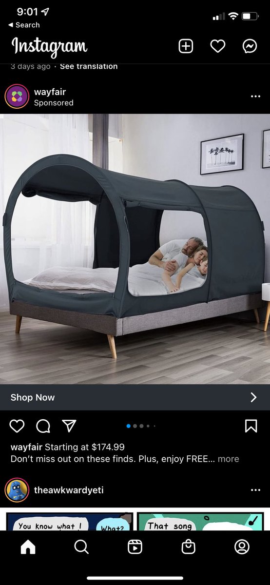 Bad product photography is my favorite. What is happening here? Why would these people need a tent over the bed they’re all sharing in their very nice, expensive looking home?