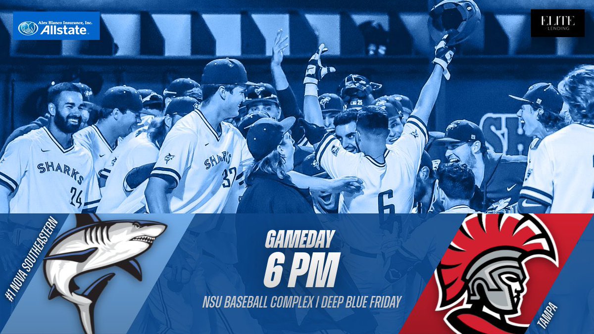 NSU_Baseball's tweet photo. You’re gonna wanna be here | Top five matchup, #DeepBlueFriday, and Alumni Day. See you at the 🦈 Tank 

🆚 No. 5 Tampa 
⏰ 6 p.m.
🖥 https://t.co/pwMF8EeyUN
📊 https://t.co/q9L3ihep4s

#PrepareToDominate // #SharksBaseball https://t.co/0CMfjGVY04