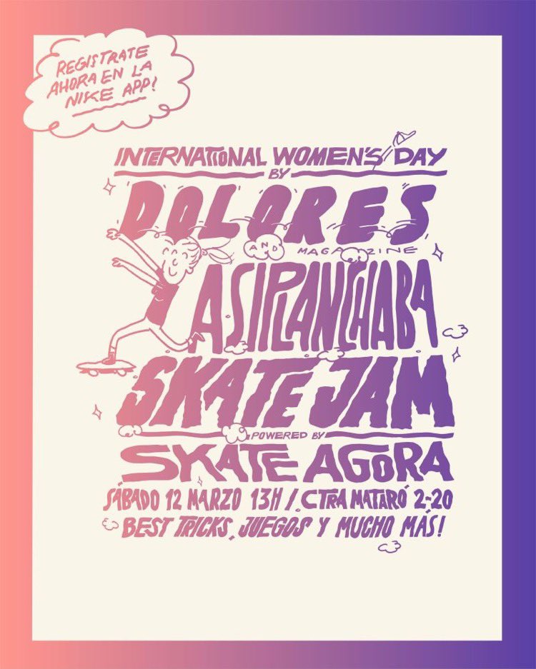 asiplanchaba's tweet photo. Nos vemos el 19/03 para celebrar juntes 🚺💜✊ como mucho skate, regalos, en @skateagorabdn si te interesa no olvides regístrate (link ig @asiplanchaba ) https://t.co/ban8q0gav8