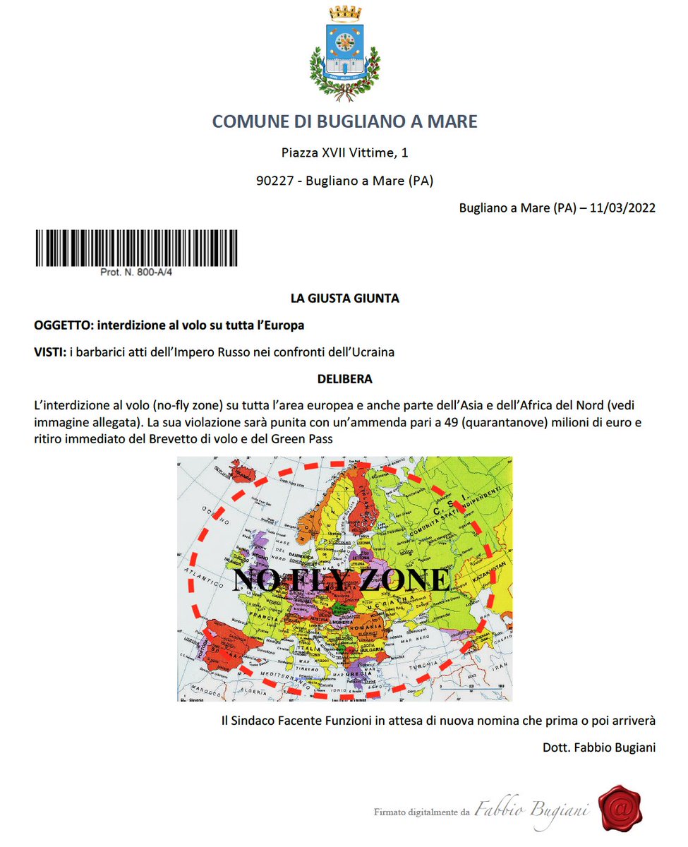 📢 Il Comune Autonomo di Bugliano a Mare dichiara tutta l'Europa No-Fly Zone. E' arrivato il momento di scendere in campo non solo per raccogliere la barbabietola. 
#NOFLYCABAM #CABAM