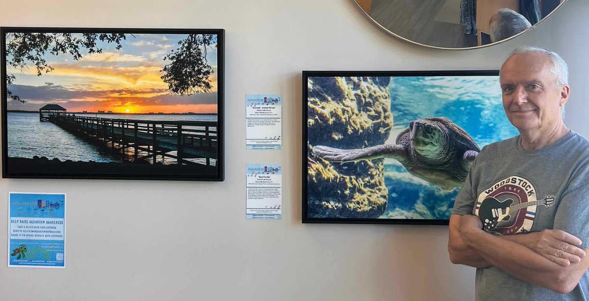 ArtsBrevard's tweet photo. #FridayFriendsDay The #AquariumArtWalk is raising awareness for Brevard Zoo's Aquarium Project with fabulous art installations throughout Brevard. Thank you to all our BCA Artists and local venues who have aided and supported this project. Below are KC Grapes & Robert Michaud. https://t.co/Frqp7UoEeN