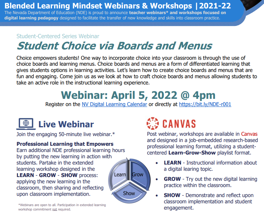 LoomisKim's tweet photo. Nevada Educators the #blendedlearning mindset webinar series continues with more #digitallearning JOIN US - Tues 04/05 at 4pm PT. Learn more & sign up at: https://t.co/qrCoF9WQ2u
#nvdlc #nvdigitallearning
@SocialStudiesNV
@CindiChang
@NevadaReady
@DigitalNevada
@LucasLeavitt https://t.co/be3K8ZnSh3