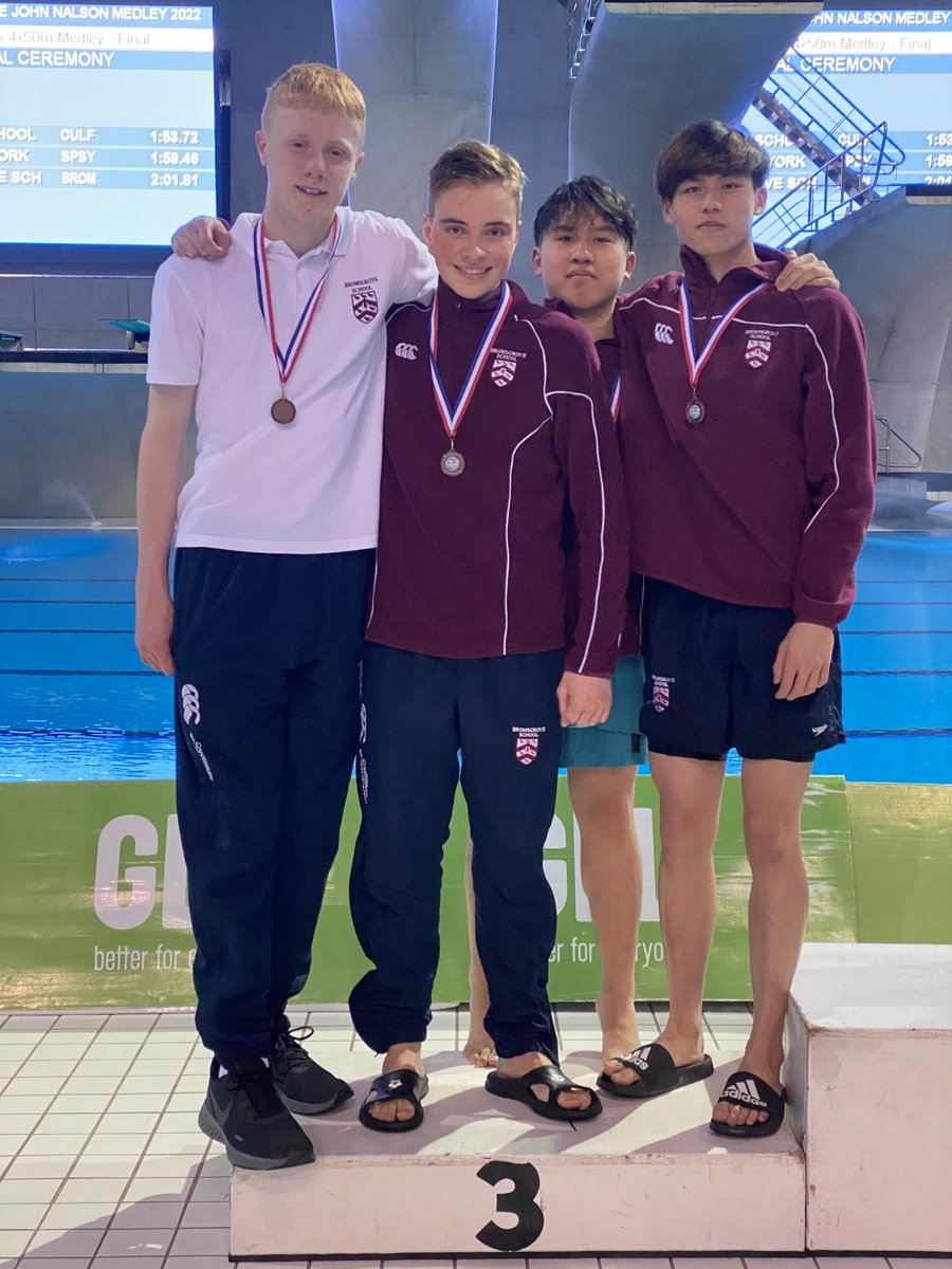 BromsGirlsPE's tweet photo. Congratulations to the boys’ 4 x 50m medley swimming team who attained bronze medals in the Dunelm Cup at the Olympic pool today ⁦@BromsSchool⁩ https://t.co/tGZF2uVWXX