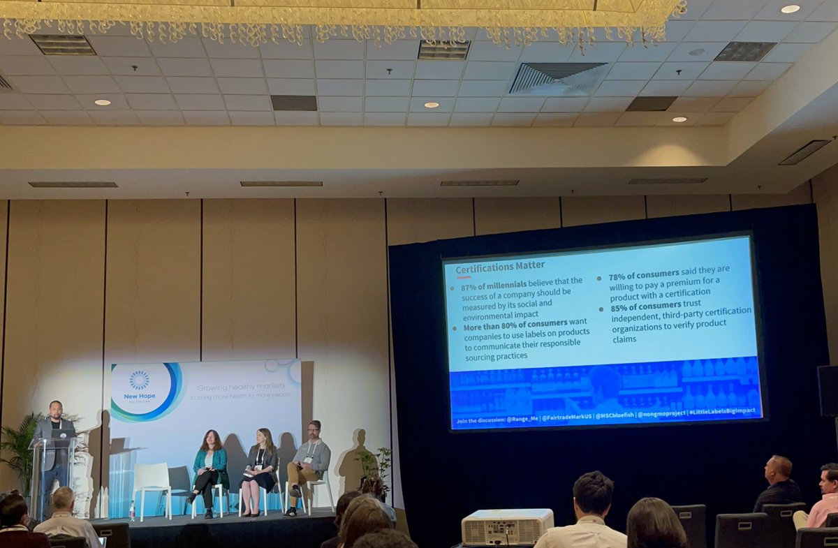 Range_Me's tweet photo. Certifications matter! @NonGMOProject, @MSCecolabel, and @FairtradeMarkUS are discussing why little labels make big impact! #ExpoWest2022 #powerofcertifications #littlelabelsbigimpact https://t.co/ZLiQJCNZON
