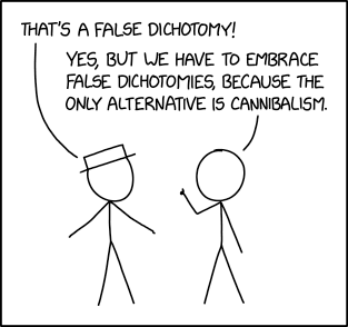 xkcdComic's tweet photo. False Dichotomy https://t.co/R3Vi3xMK12 https://t.co/vPiuOV17eB https://t.co/Tg6sG851NS