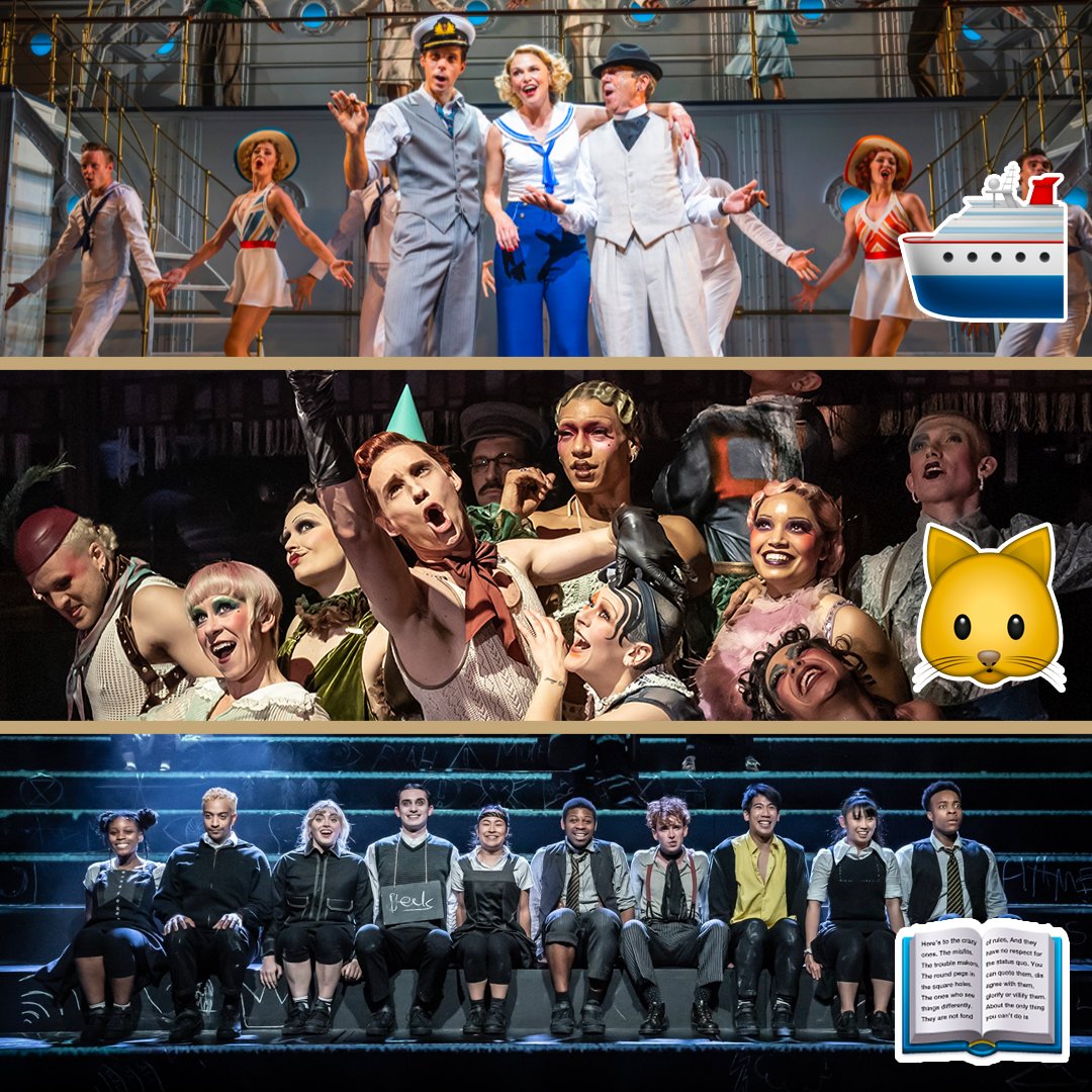 OlivierAwards's tweet photo. There's three shows up for @magicfm Best Musical Revival. Let us know which one you think will win using the relevant emojis 👇 
@AnythingGUK 🛳️
@kitkatclubLDN 🐱
@AlmeidaTheatre 📖
#OlivierAwards https://t.co/K2axh5W0GS