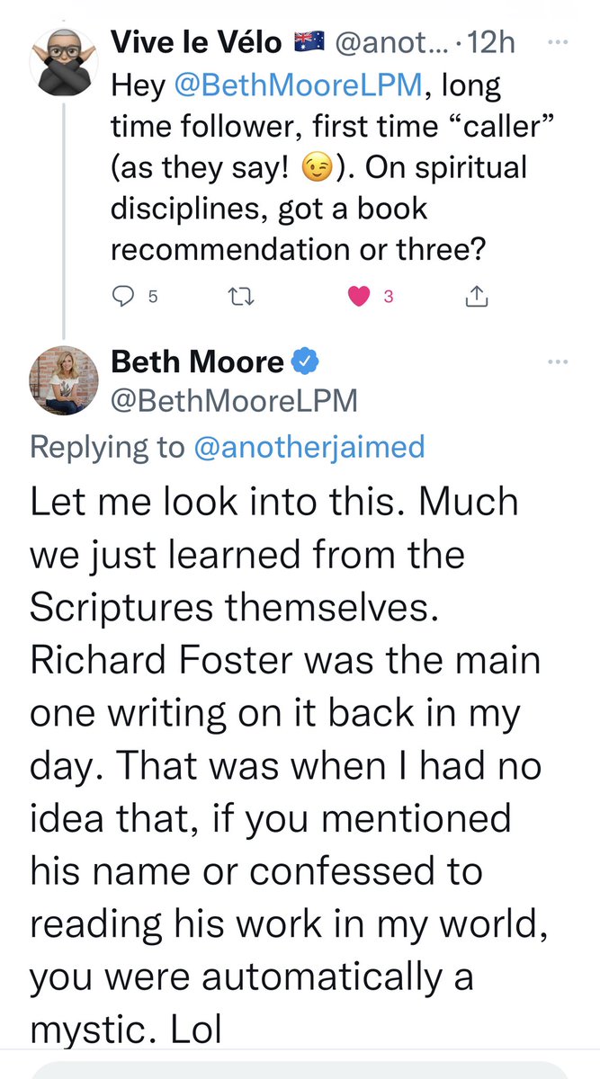 BethMooreLPM's tweet photo. Hey, y’all! I’d love to be able to answer this question with more current titles. What authors/books are you theologians in your 20s-40s reading on the spiritual disciplines? https://t.co/bm6hp8D7od