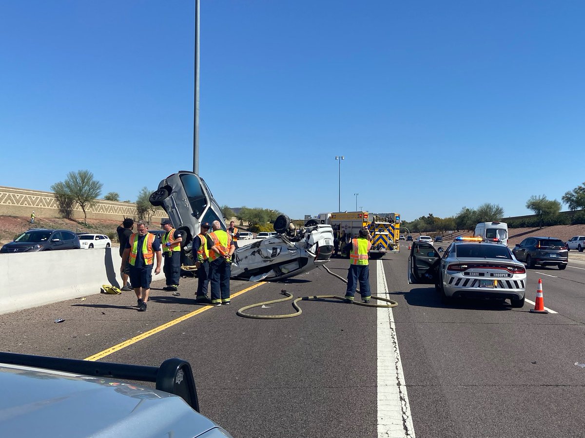 Arizona_DPS's tweet photo. Have you checked your tires recently? Whether you’re driving a passenger car or a commercial vehicle, poor tire condition can lead to serious consequences for you &amp; other motorists. In this crash on Mar. 3, the tractor-trailer experienced a tire blowout &amp; the driver lost control. https://t.co/JX0i6uDTzc