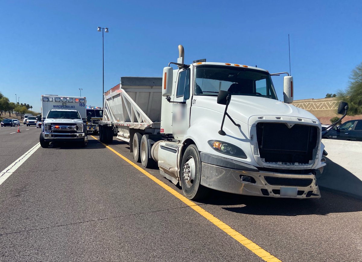 Arizona_DPS's tweet photo. Have you checked your tires recently? Whether you’re driving a passenger car or a commercial vehicle, poor tire condition can lead to serious consequences for you &amp; other motorists. In this crash on Mar. 3, the tractor-trailer experienced a tire blowout &amp; the driver lost control. https://t.co/JX0i6uDTzc