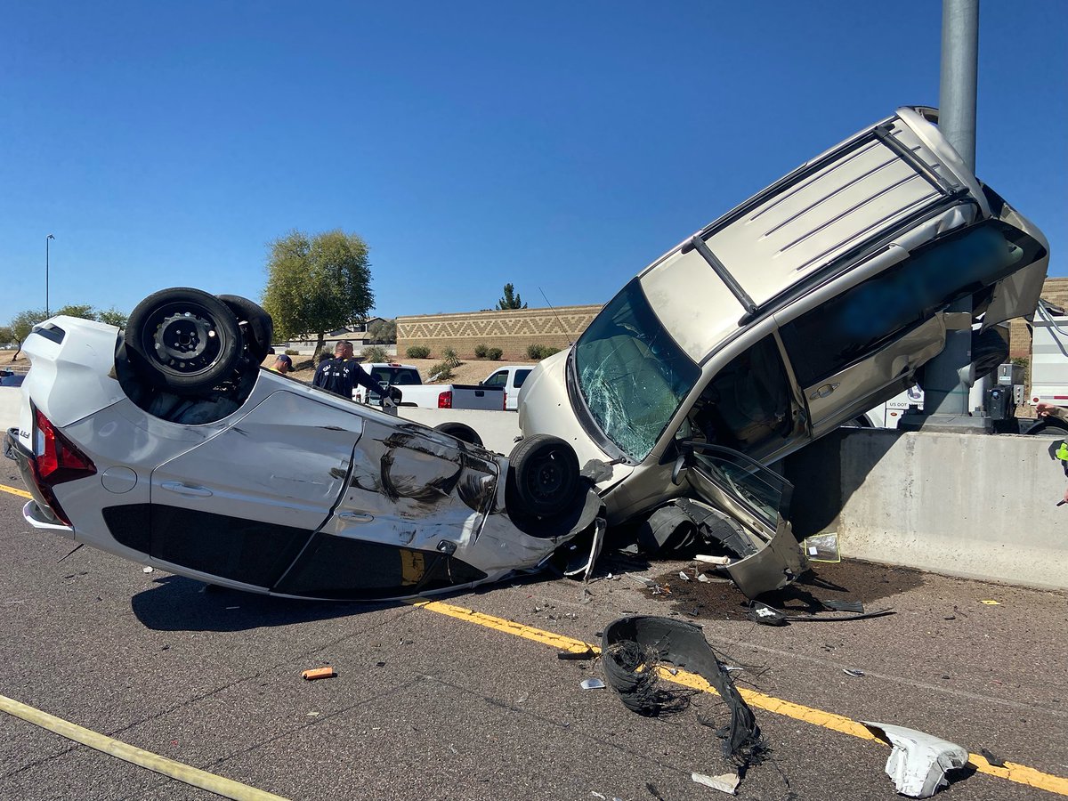 Arizona_DPS's tweet photo. Have you checked your tires recently? Whether you’re driving a passenger car or a commercial vehicle, poor tire condition can lead to serious consequences for you &amp; other motorists. In this crash on Mar. 3, the tractor-trailer experienced a tire blowout &amp; the driver lost control. https://t.co/JX0i6uDTzc