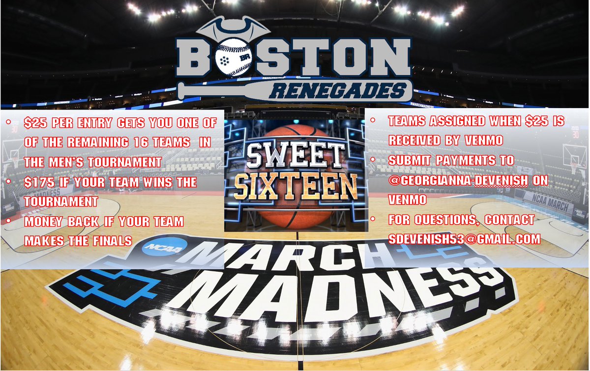 BostonRenegades's tweet photo. Support the Renegades and play March Madness! We could really use your support as fundraising has been since 2020. We plan to play a full schedule this year and could use your support. So watch the NCAA Tournament and follow your team and we can both be winners! Here's how: https://t.co/3V1tWUHsGZ
