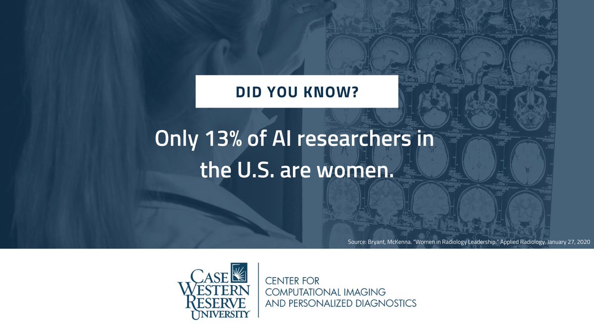 AID2B_CWRU's tweet photo. #DidYouKnow there's a gender gap in the medical imaging field? In the U.S., just 26% of radiology residents and 13% of #AI researchers are women.
At #CCIPD, we’re proud to promote diversity in the AI field and work to eliminate bias within AI tools.
#WomensHistoryMonth https://t.co/7GfIY8YVci