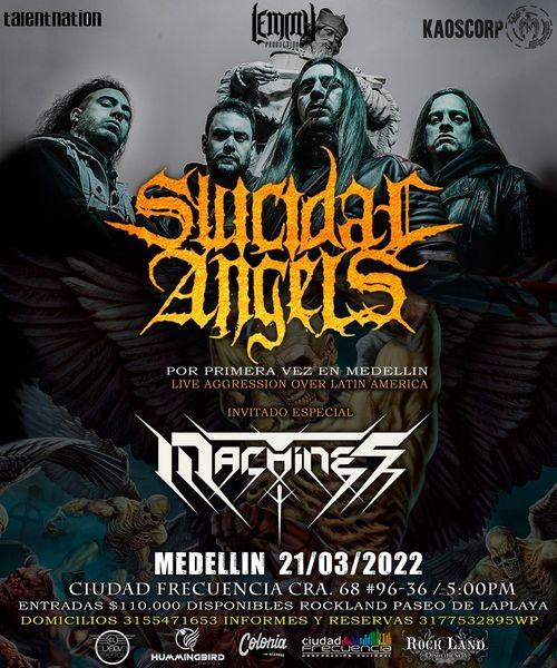 ColoniaRec's tweet photo. Medellín también podrá disfrutar de @suicidalangels en el marco de su gira "Live Aggresion Over Latin America 2022" 
Junto a ellos Machines
 
Marzo 21 de 2022 - @CFrecuencia Medellín
@KaosCp @Lemmyprod23 https://t.co/5jdYvfILmT