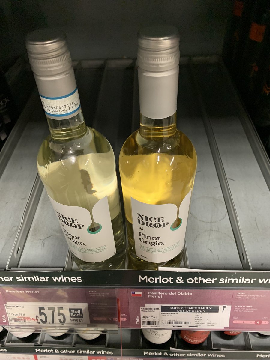 nessyhm1982's tweet photo. @asda @AsdaServiceTeam last week i purchased this Pinot and it was a different colour and tasted different. Today i found the “new” colour and the old style. Have you changed the ingredients or is this Sav blanc in the wrong bottle?? https://t.co/KNxuTq9qzg