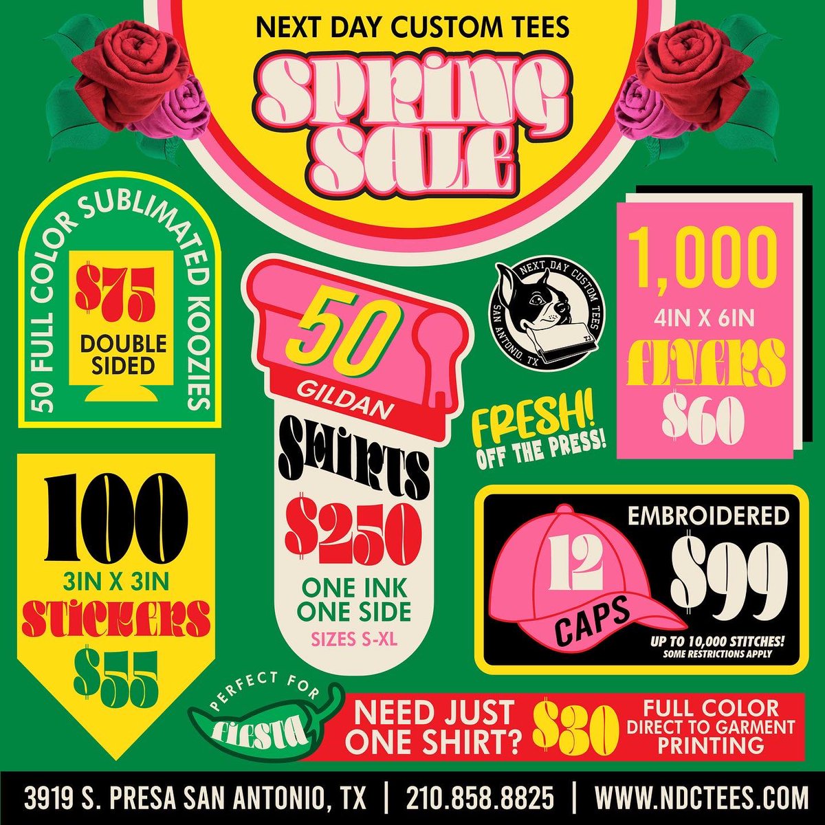 ndctees's tweet photo. Spring sale is here! Email or call us to get your order started 💐
#ndct #ndctees #nextdaycustomtees #screenprinting #embroidery #printshop #sanantonio #sxsw https://t.co/0VLGWBKawf